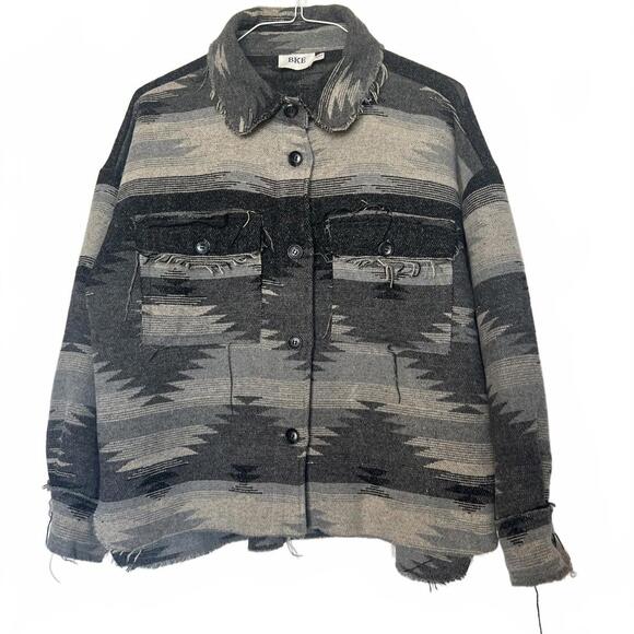 BKE Black and Gray Boho Indie Aztec Tribal Print Jacket - Picture 2 of 5